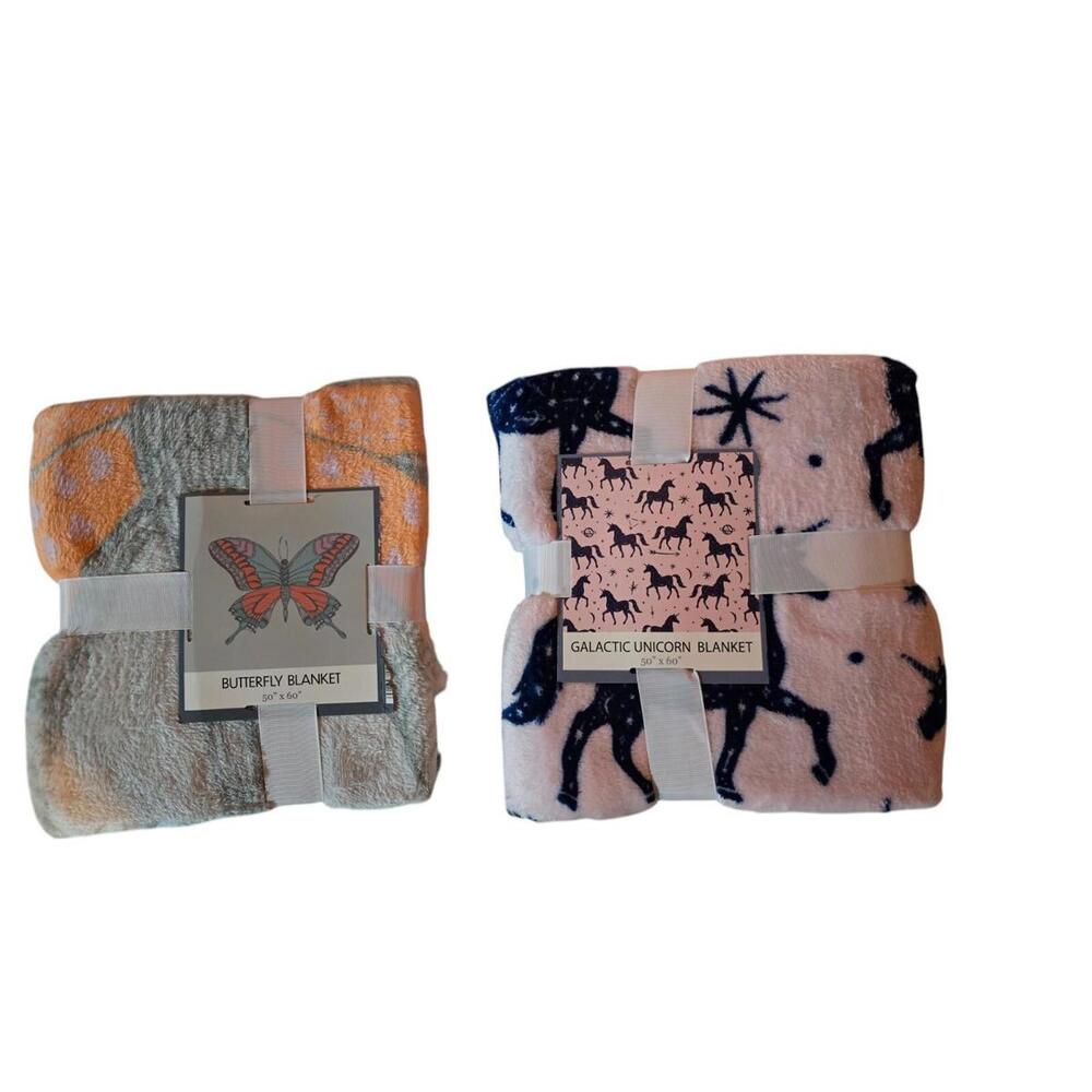 50" x 60" Fleece Throw Blankets Unicorns or Butterflies